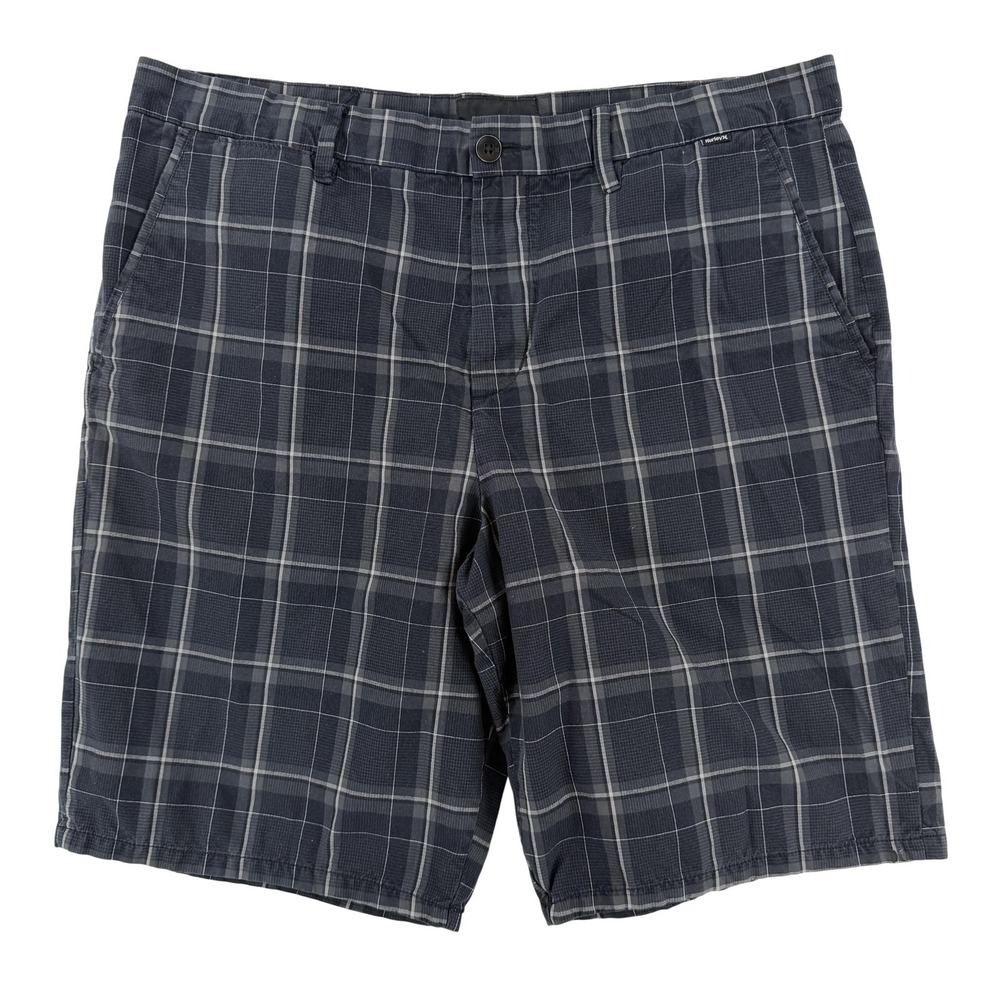 Hurley Shorts Mens 38 Gray Plaid Chino Flat Front 11 Inseam Casual Summer